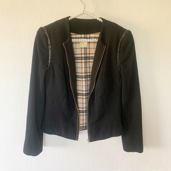 L’AGENCE Wool Jacket With Leather Trim Around The Shoulders
